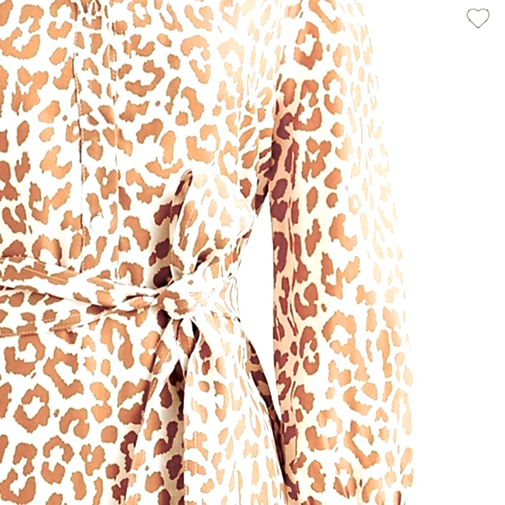 J CREW TIE-WAIST SHIRTDRESS BROWN CREAM LEOPARD PRINT LONG SILHOUETTE SIZE 8 - Picture 5 of 14